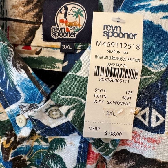 Reyn Spooner Mele Kalikimaka Blue Hawaiian Santa Christmas Shirt Sz 3XL nwt - Picture 3 of 8